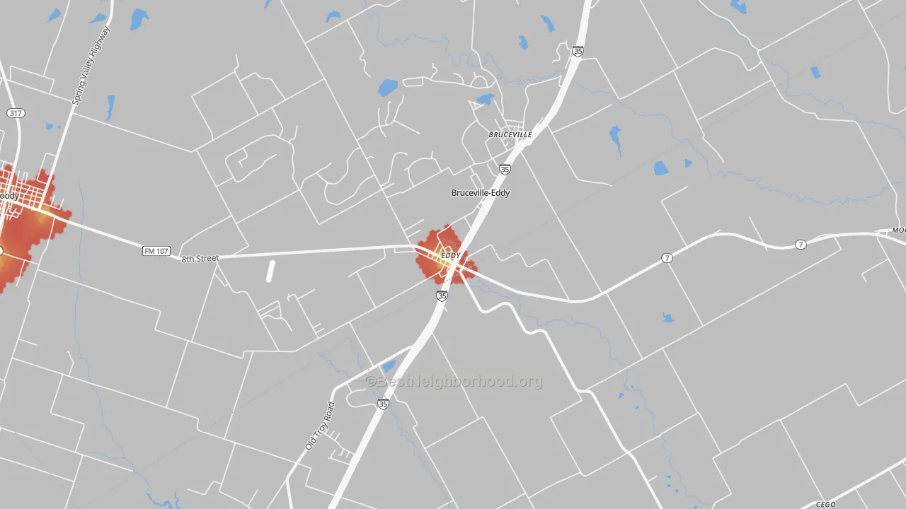 Walk Grade map of 76524, TX, walkable areas in green and car-dependent areas in red