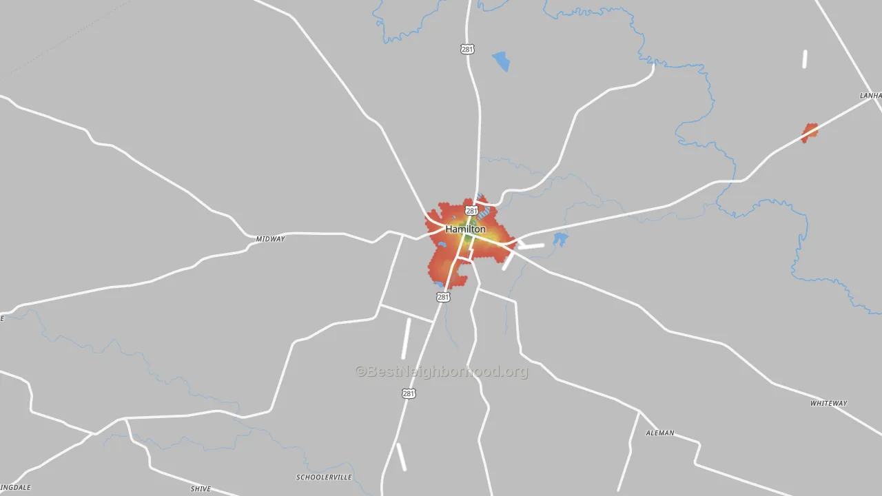 Walk Grade map of 76531, TX, walkable areas in green and car-dependent areas in red