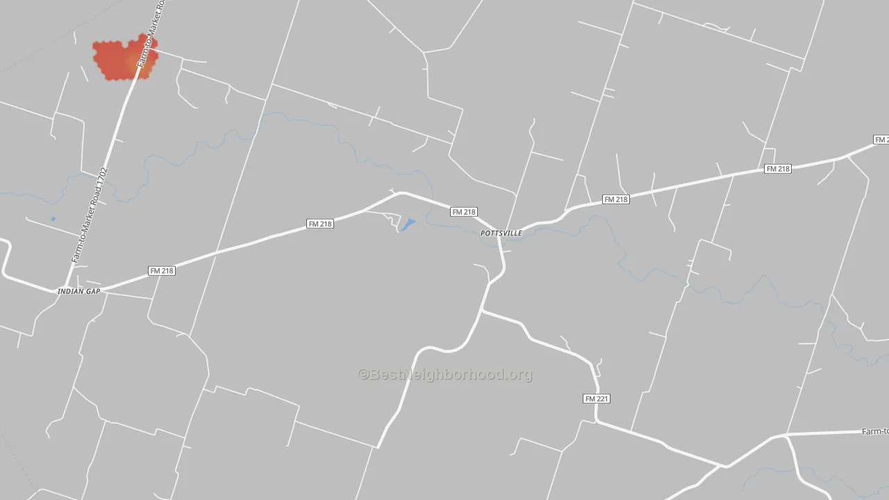 Walk Grade map of 76565, TX, walkable areas in green and car-dependent areas in red