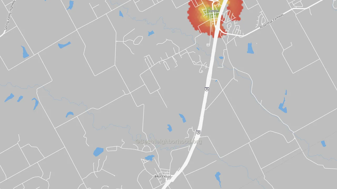 Walk Grade map of 76630, TX, walkable areas in green and car-dependent areas in red