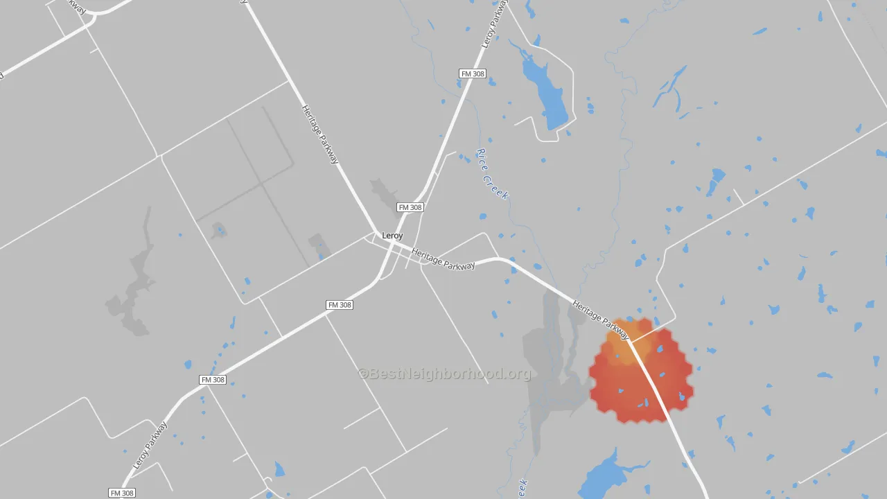 Walk Grade map of 76654, TX, walkable areas in green and car-dependent areas in red