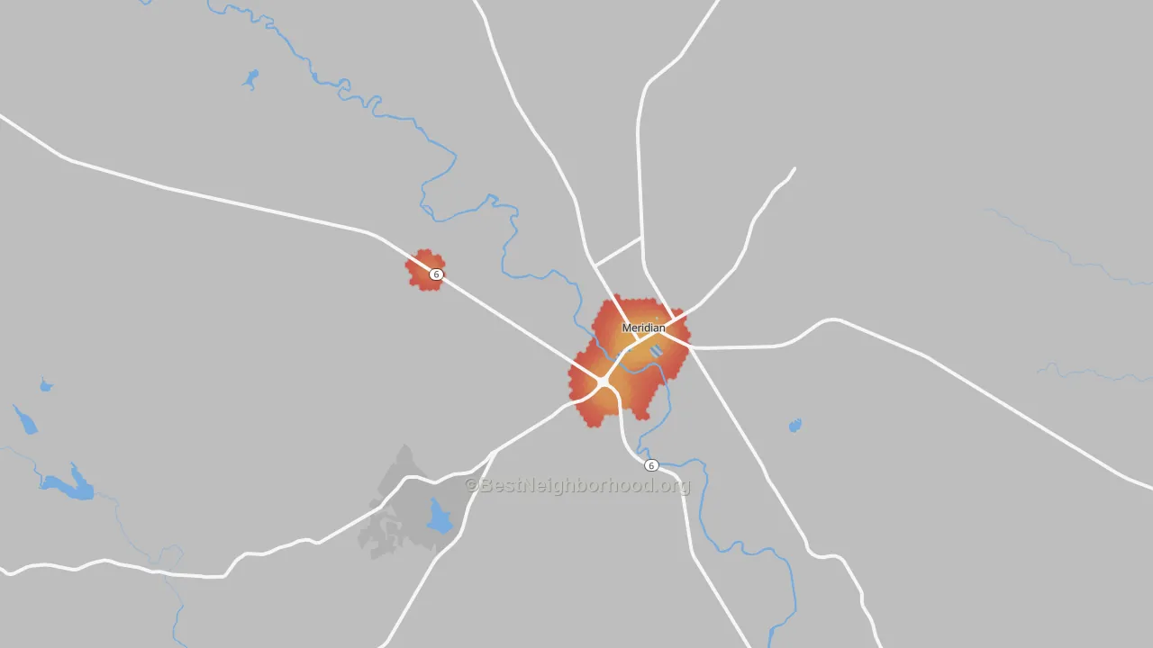 Walk Grade map of 76665, TX, walkable areas in green and car-dependent areas in red