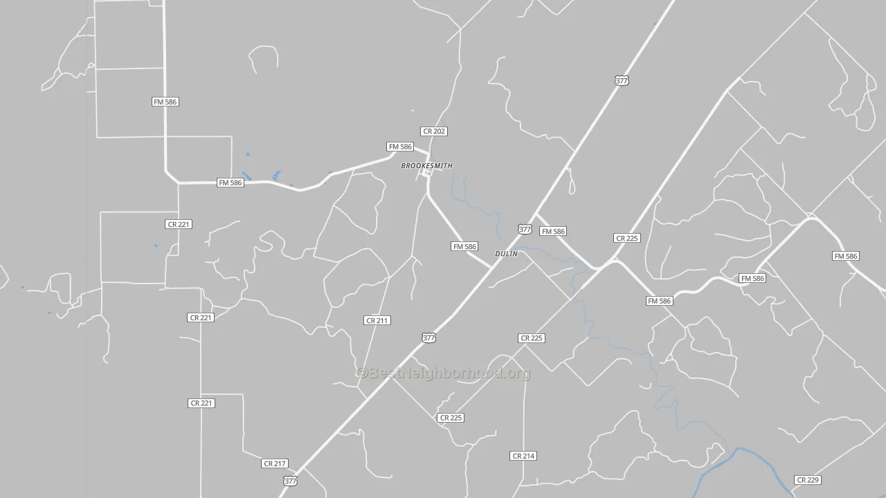 Walk Grade map of 76827, TX, walkable areas in green and car-dependent areas in red
