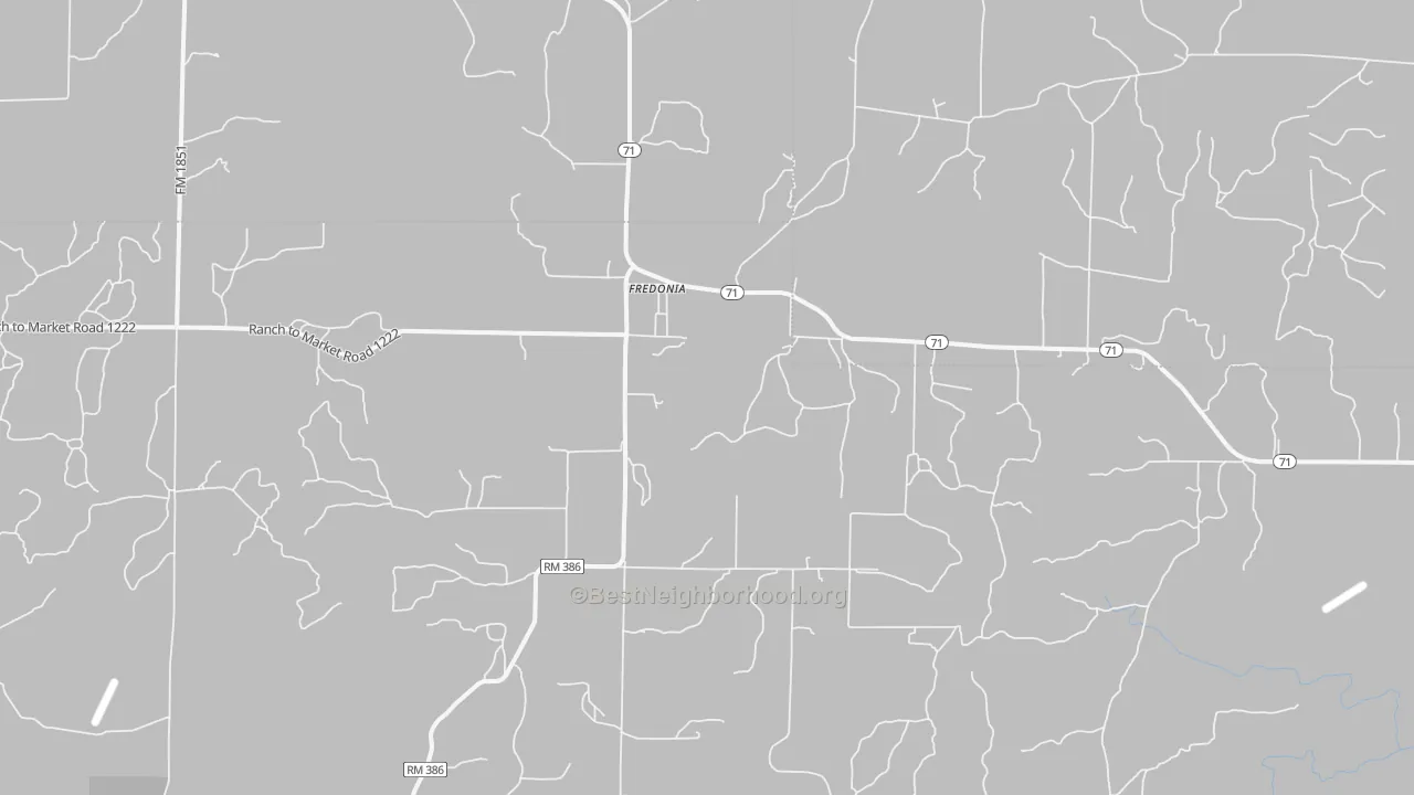 Walk Grade map of 76842, TX, walkable areas in green and car-dependent areas in red