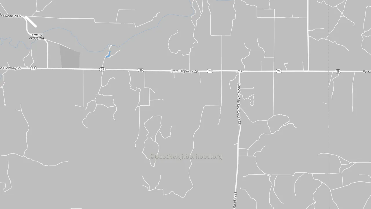 Walk Grade map of 76848, TX, walkable areas in green and car-dependent areas in red