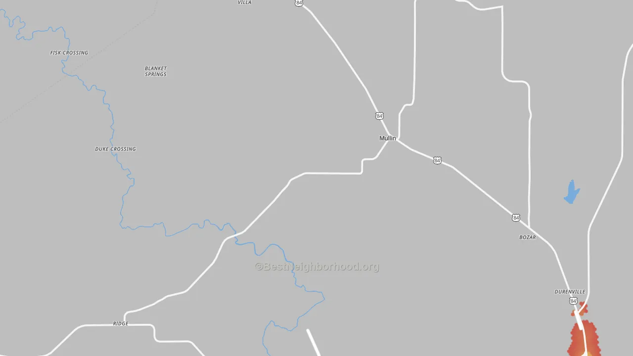 Walk Grade map of 76864, TX, walkable areas in green and car-dependent areas in red