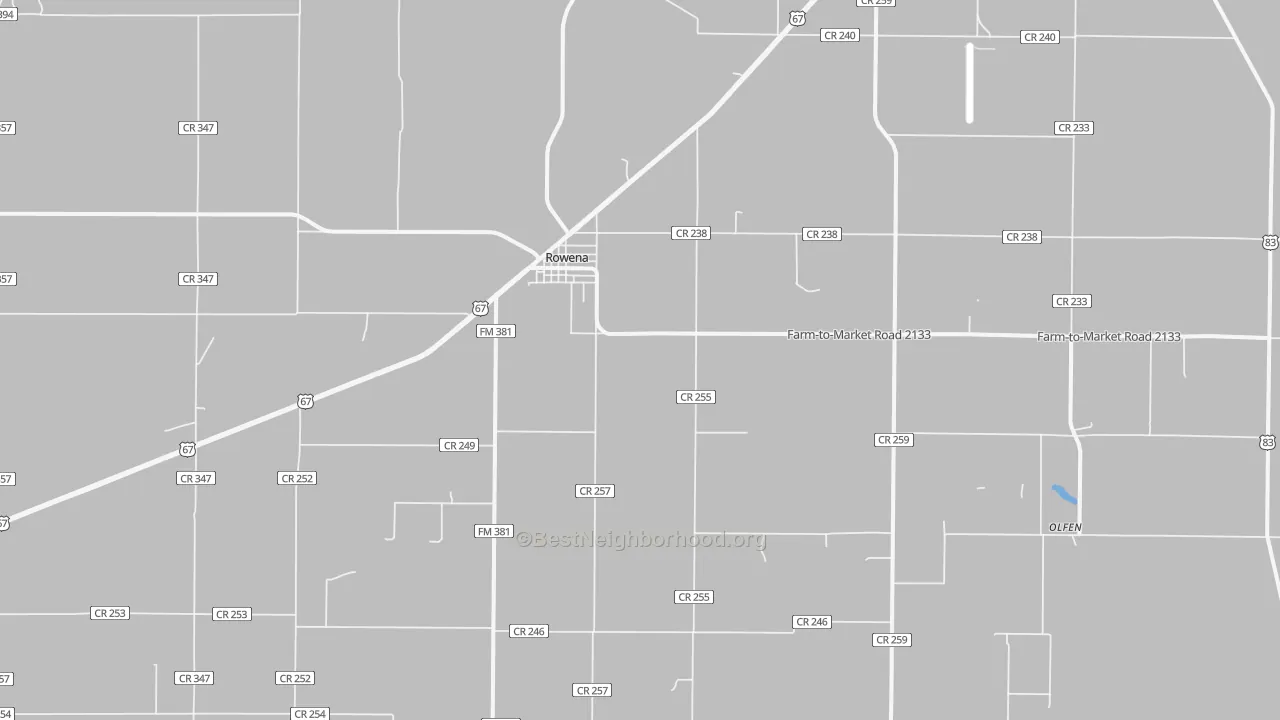 Walk Grade map of 76875, TX, walkable areas in green and car-dependent areas in red