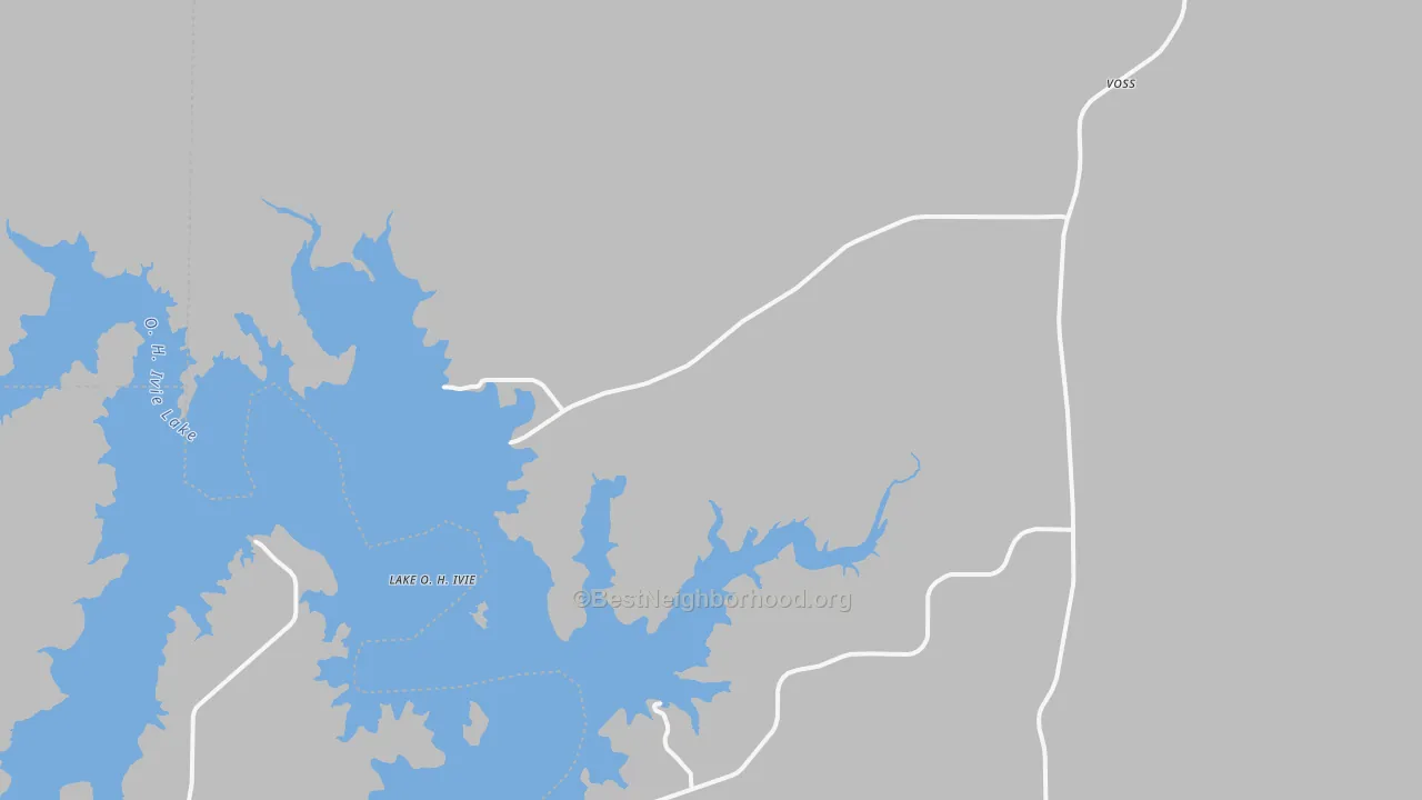 Walk Grade map of 76888, TX, walkable areas in green and car-dependent areas in red