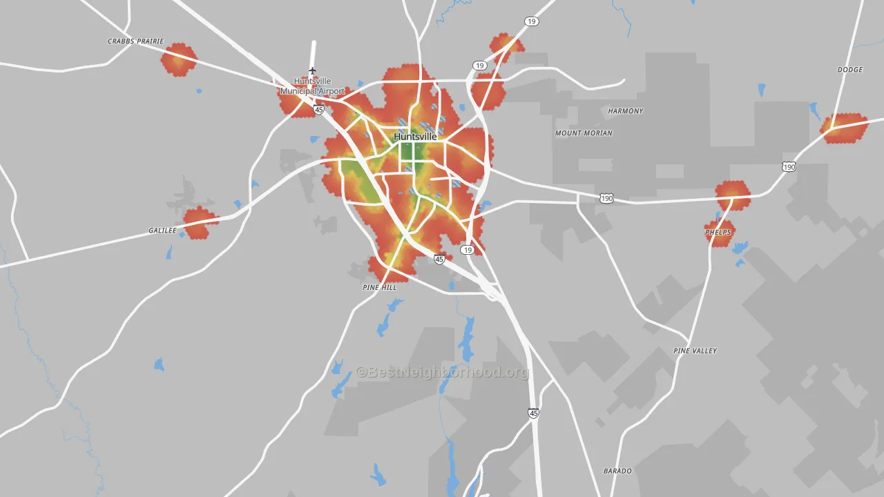 Walk Grade map of 77340, TX, walkable areas in green and car-dependent areas in red