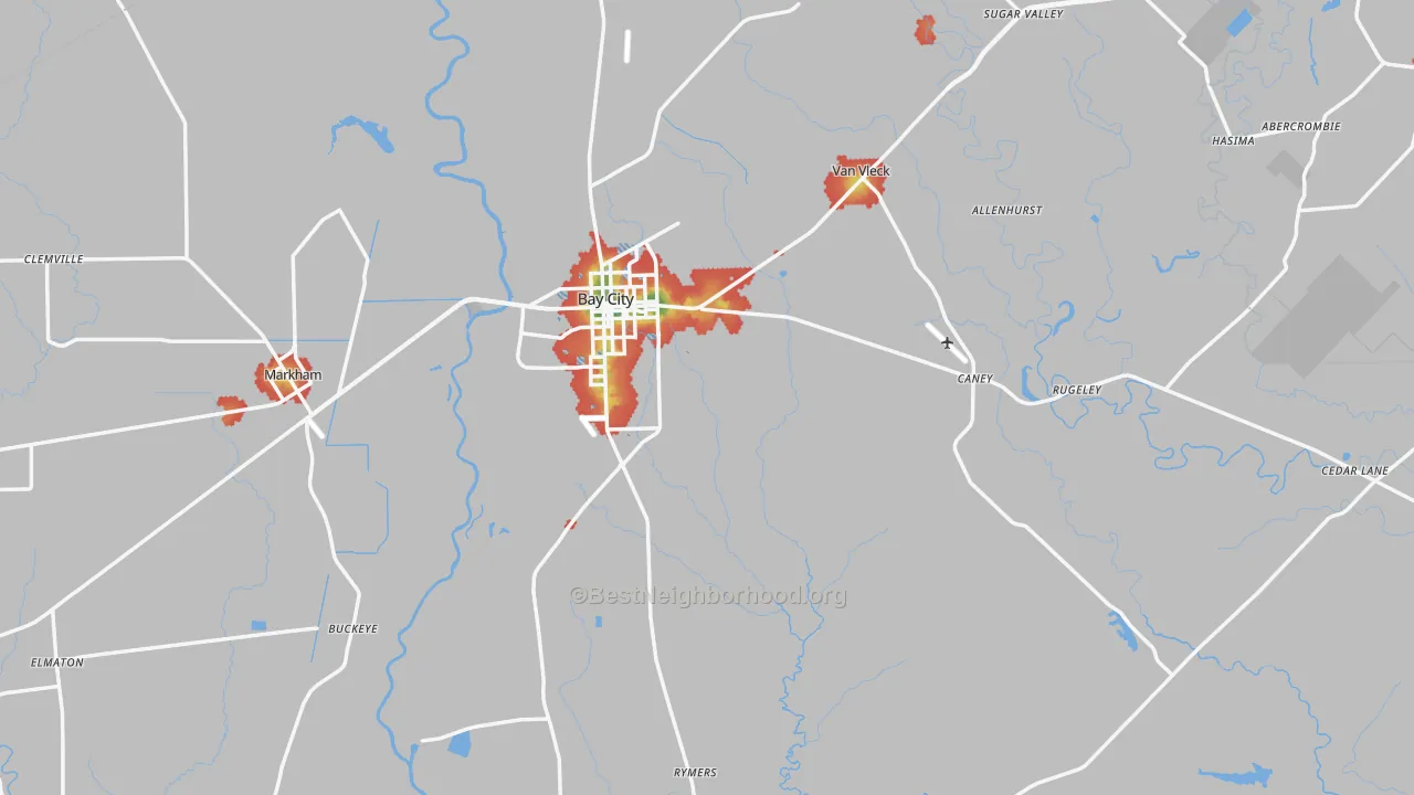 Walk Grade map of 77414, TX, walkable areas in green and car-dependent areas in red