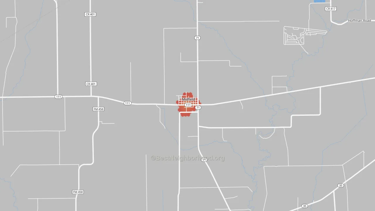 Walk Grade map of 77458, TX, walkable areas in green and car-dependent areas in red