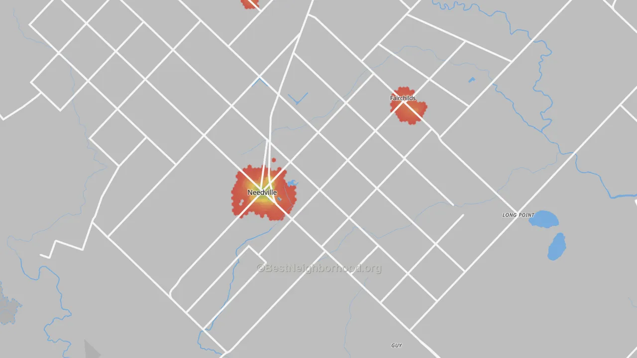 Walk Grade map of 77461, TX, walkable areas in green and car-dependent areas in red