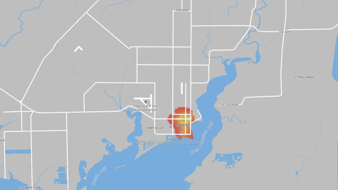 Walk Grade map of 77465, TX, walkable areas in green and car-dependent areas in red