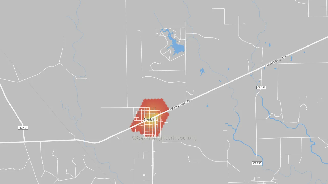 Walk Grade map of 77475, TX, walkable areas in green and car-dependent areas in red