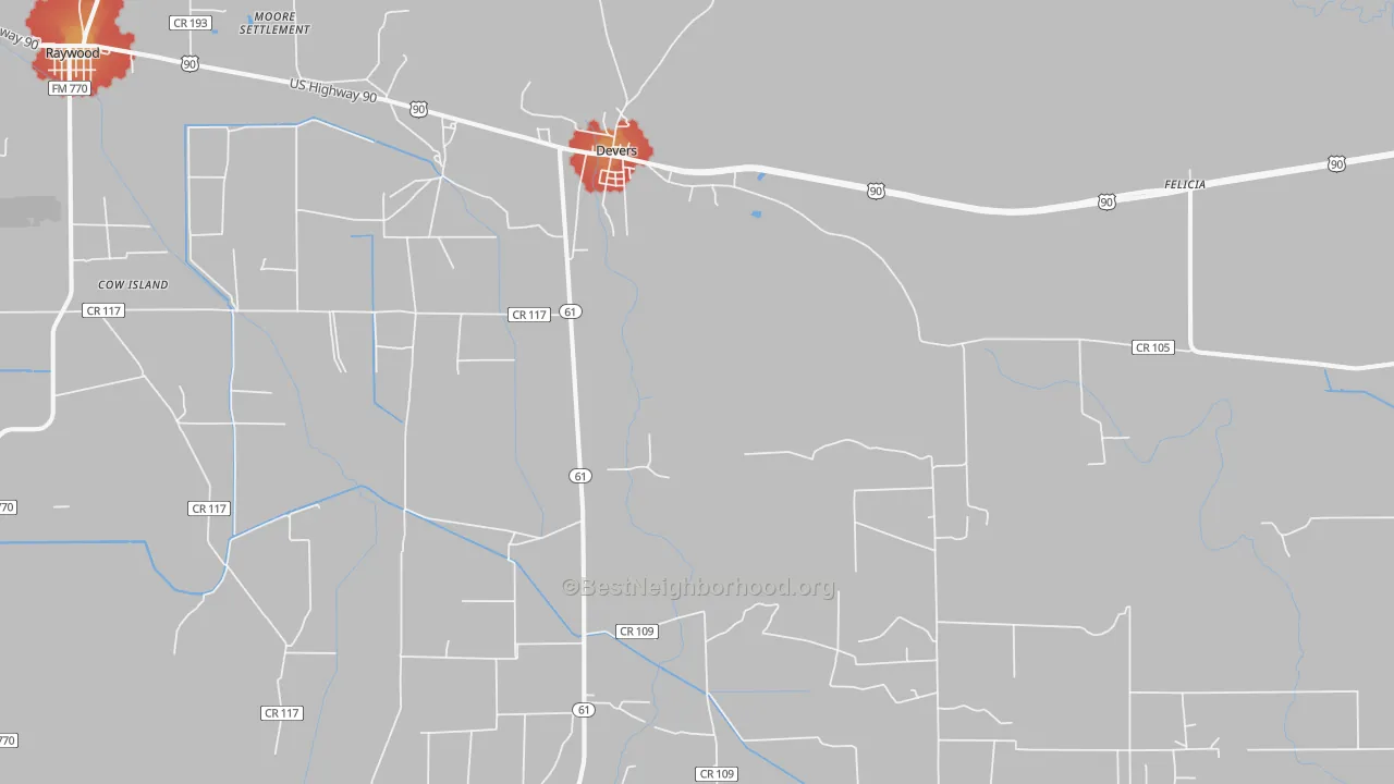Walk Grade map of 77538, TX, walkable areas in green and car-dependent areas in red