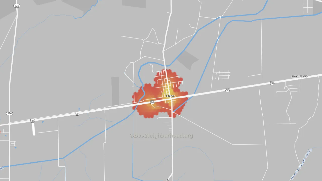 Walk Grade map of 77613, TX, walkable areas in green and car-dependent areas in red