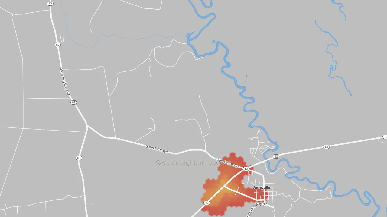 Walk Grade map of 77614, TX, walkable areas in green and car-dependent areas in red