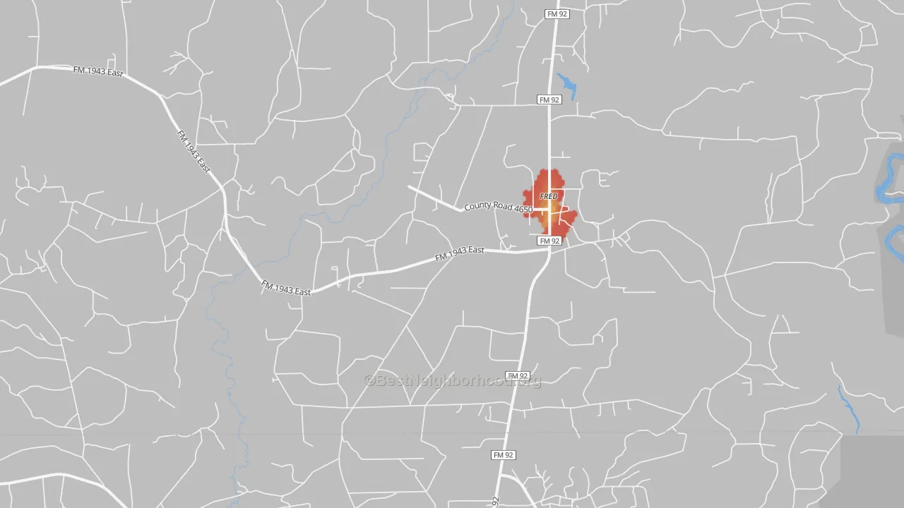 Walk Grade map of 77616, TX, walkable areas in green and car-dependent areas in red