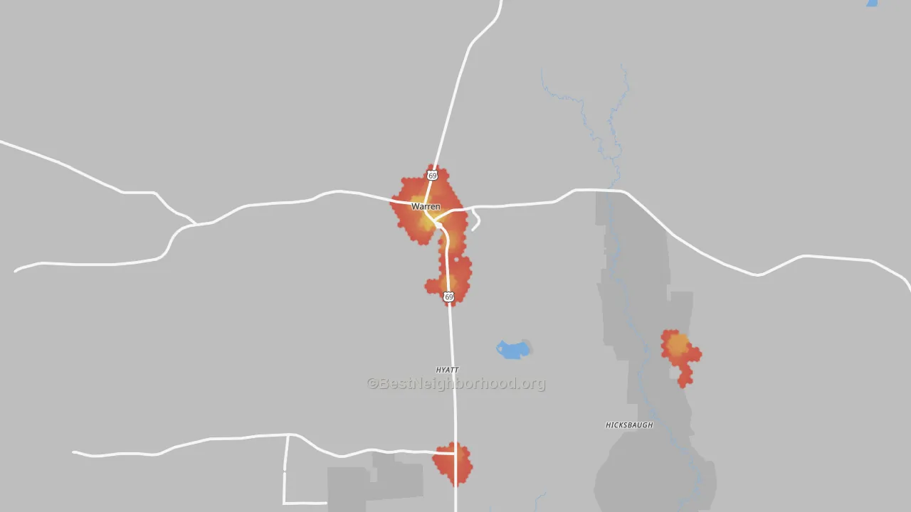 Walk Grade map of 77664, TX, walkable areas in green and car-dependent areas in red