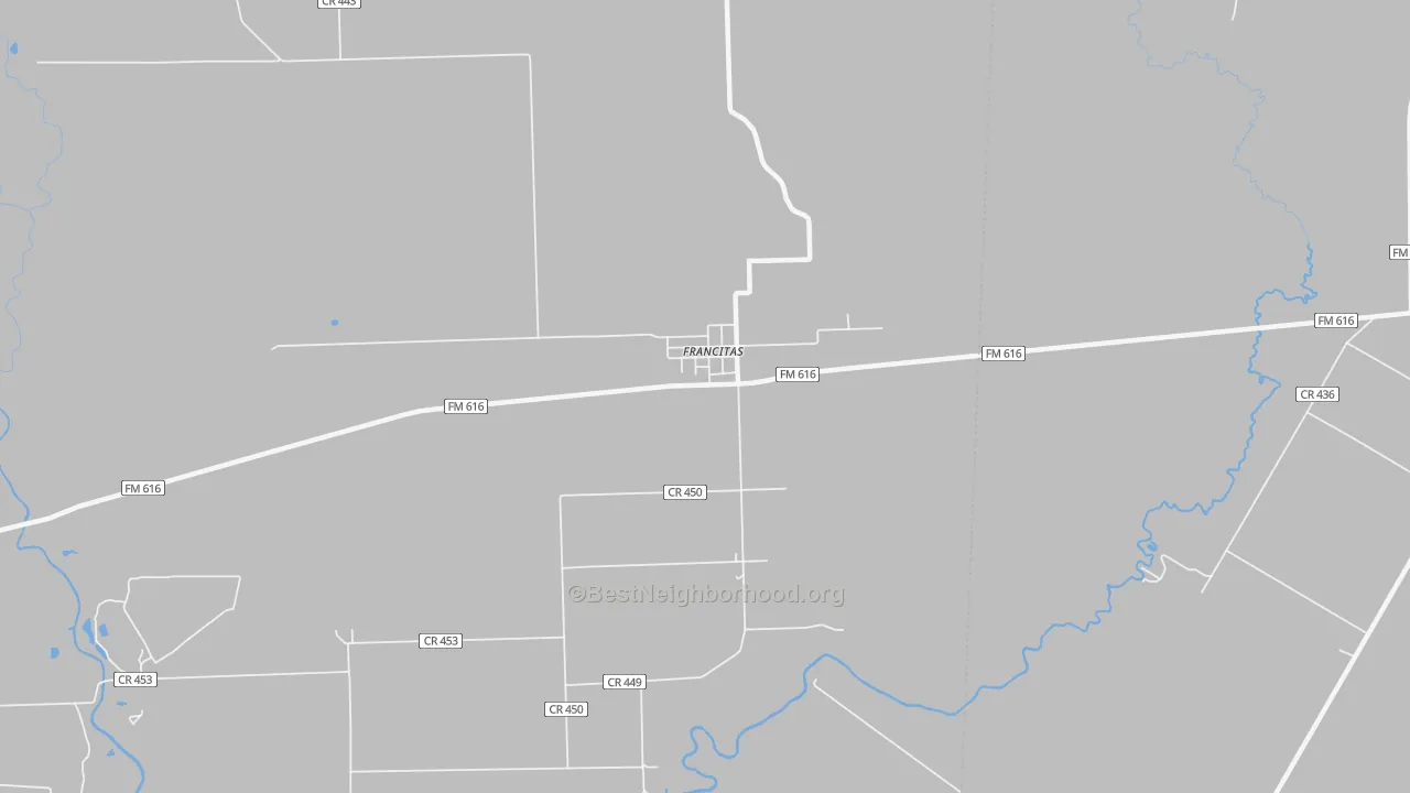 Walk Grade map of 77961, TX, walkable areas in green and car-dependent areas in red