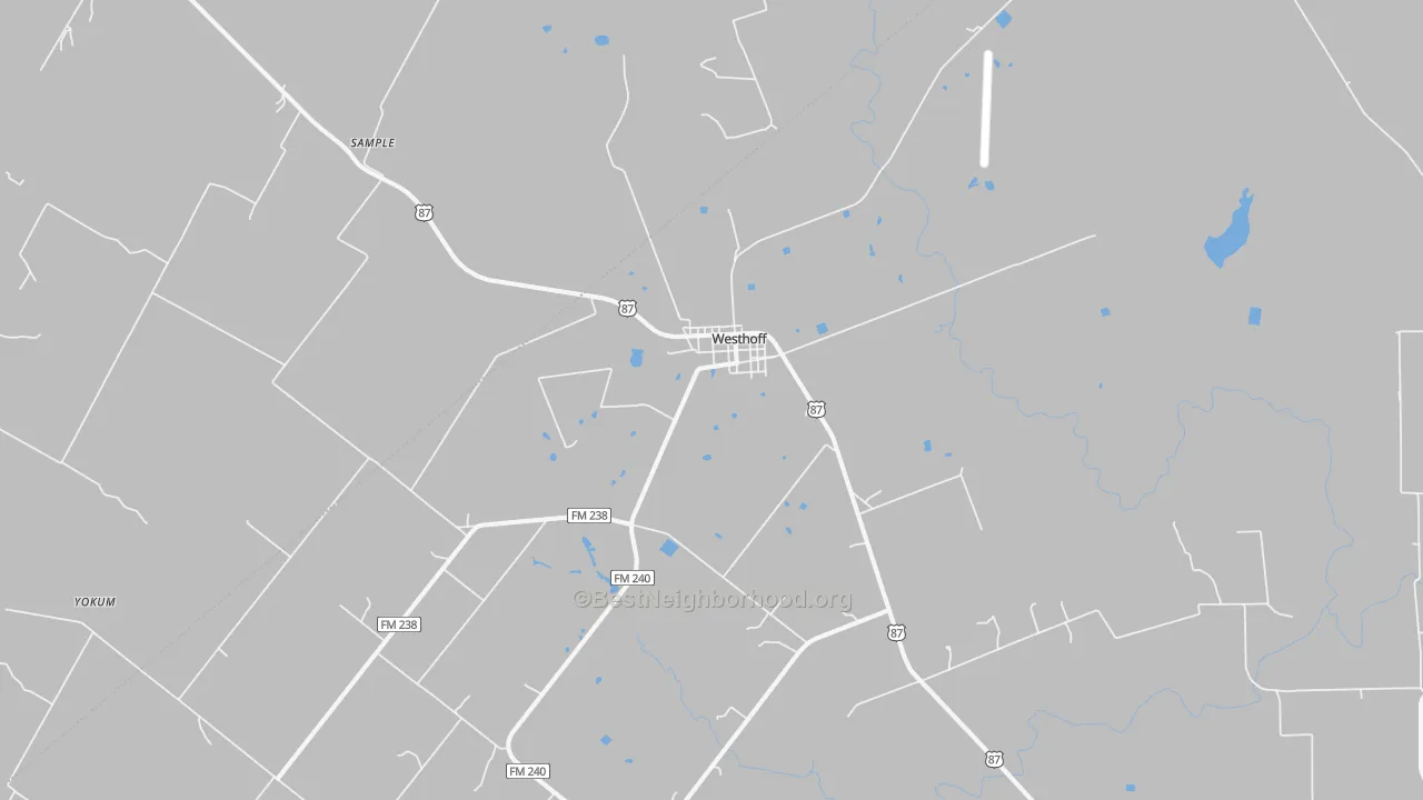 Walk Grade map of 77994, TX, walkable areas in green and car-dependent areas in red