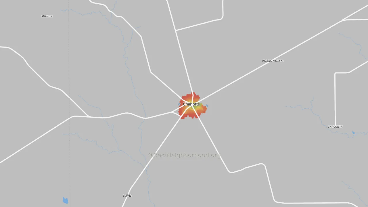 Walk Grade map of 78011, TX, walkable areas in green and car-dependent areas in red