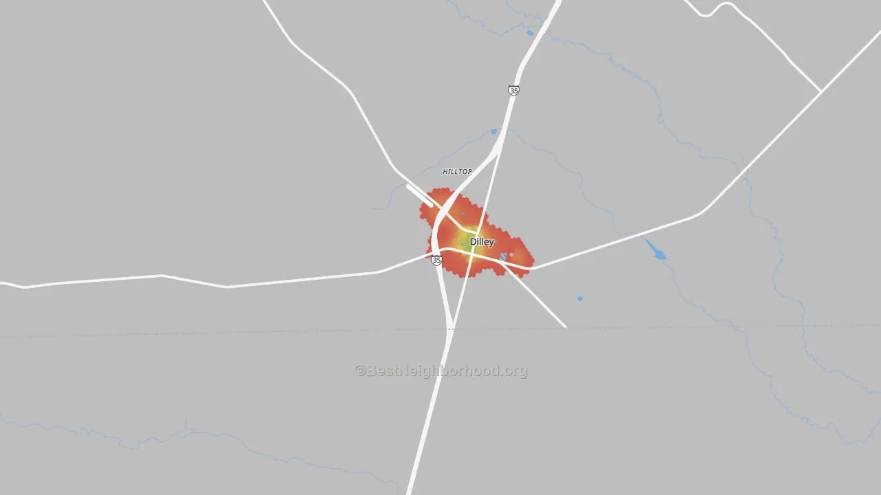 Walk Grade map of 78017, TX, walkable areas in green and car-dependent areas in red