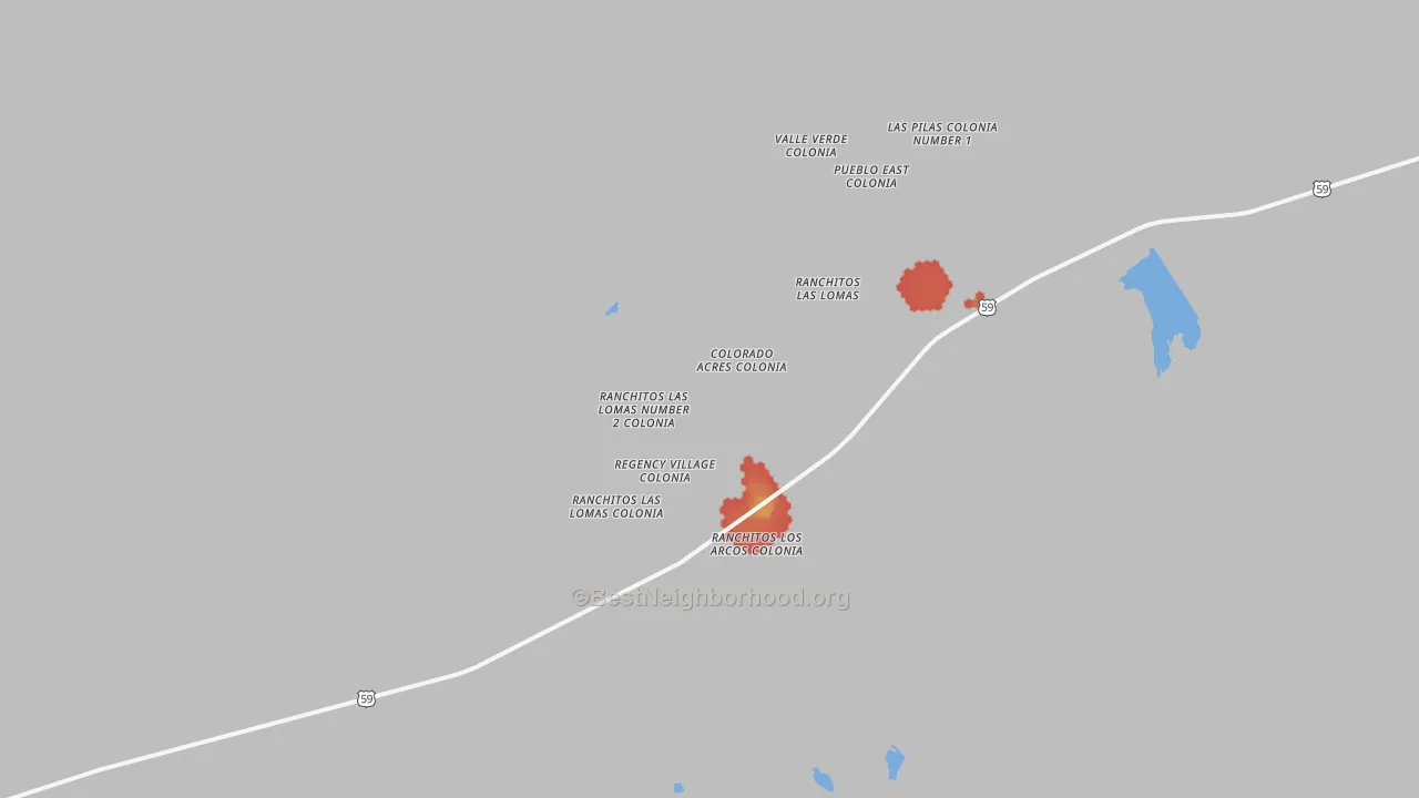 Walk Grade map of 78044, TX, walkable areas in green and car-dependent areas in red