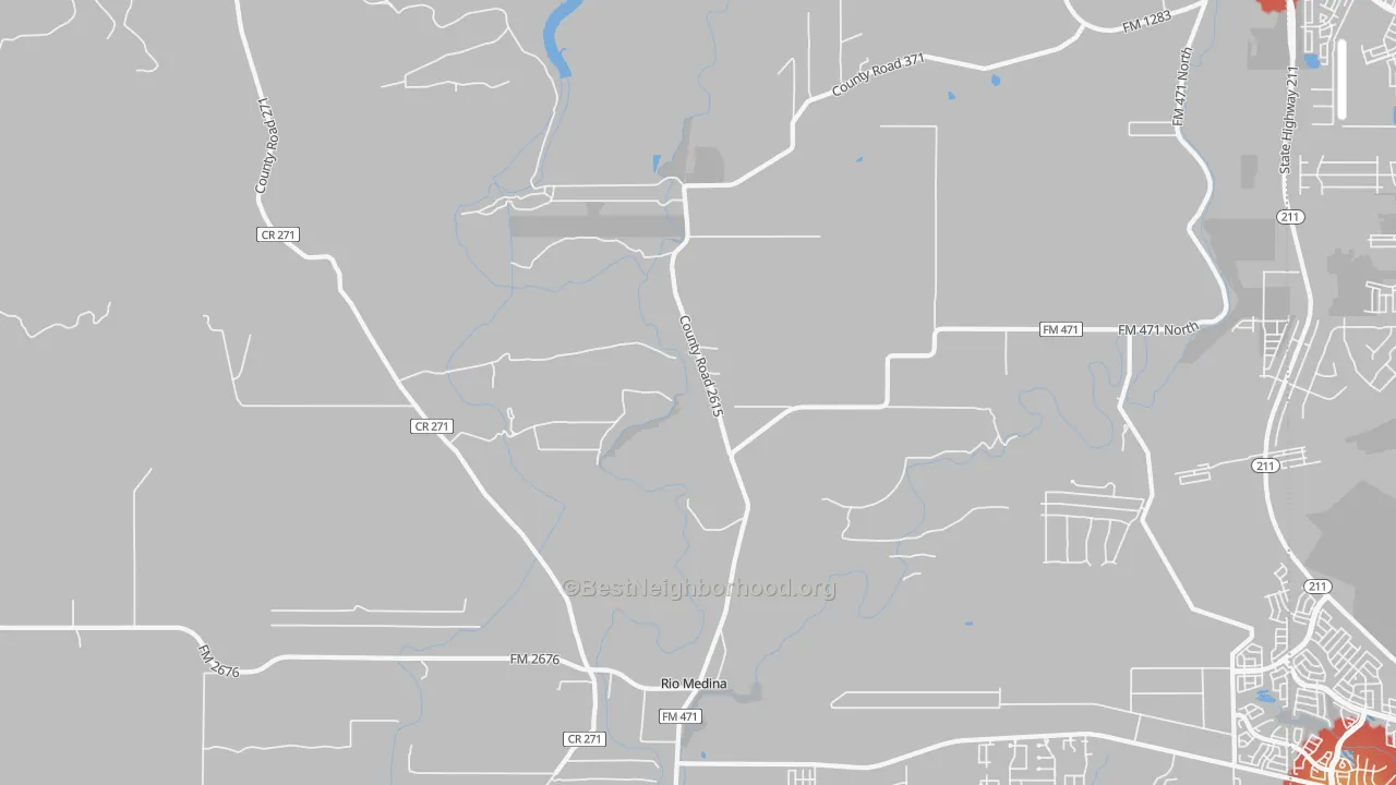 Walk Grade map of 78066, TX, walkable areas in green and car-dependent areas in red