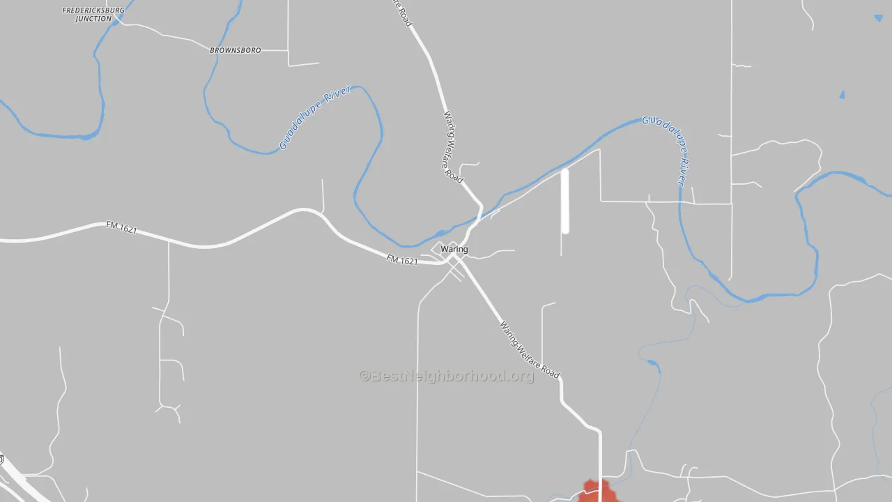 Walk Grade map of 78074, TX, walkable areas in green and car-dependent areas in red