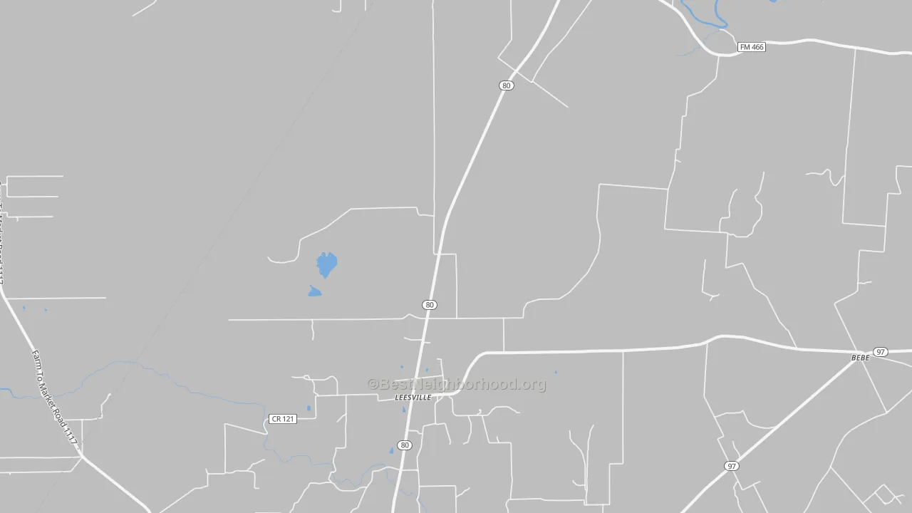 Walk Grade map of 78122, TX, walkable areas in green and car-dependent areas in red