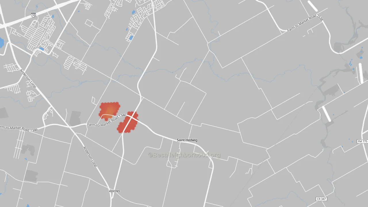 Walk Grade map of 78152, TX, walkable areas in green and car-dependent areas in red