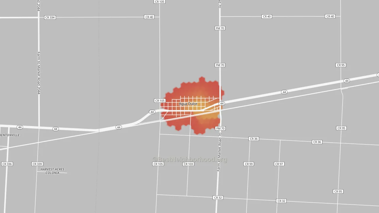 Walk Grade map of 78330, TX, walkable areas in green and car-dependent areas in red