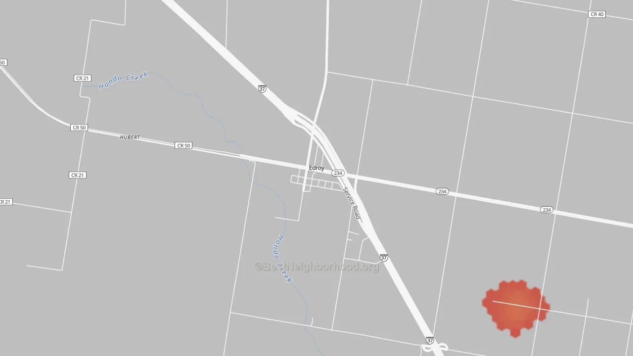 Walk Grade map of 78352, TX, walkable areas in green and car-dependent areas in red