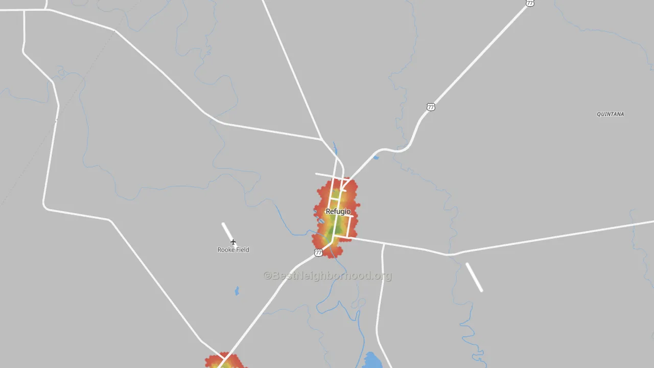 Walk Grade map of 78377, TX, walkable areas in green and car-dependent areas in red