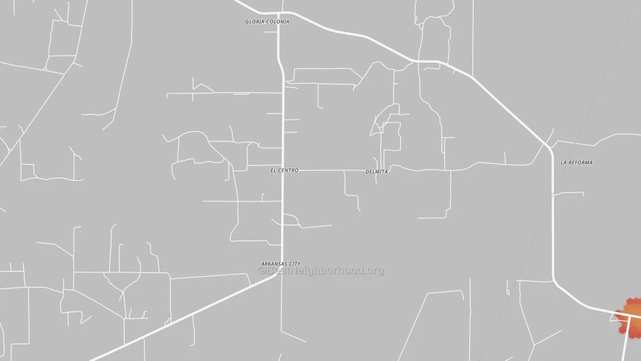 Walk Grade map of 78536, TX, walkable areas in green and car-dependent areas in red