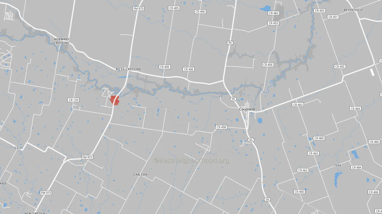 Walk Grade map of 78615, TX, walkable areas in green and car-dependent areas in red