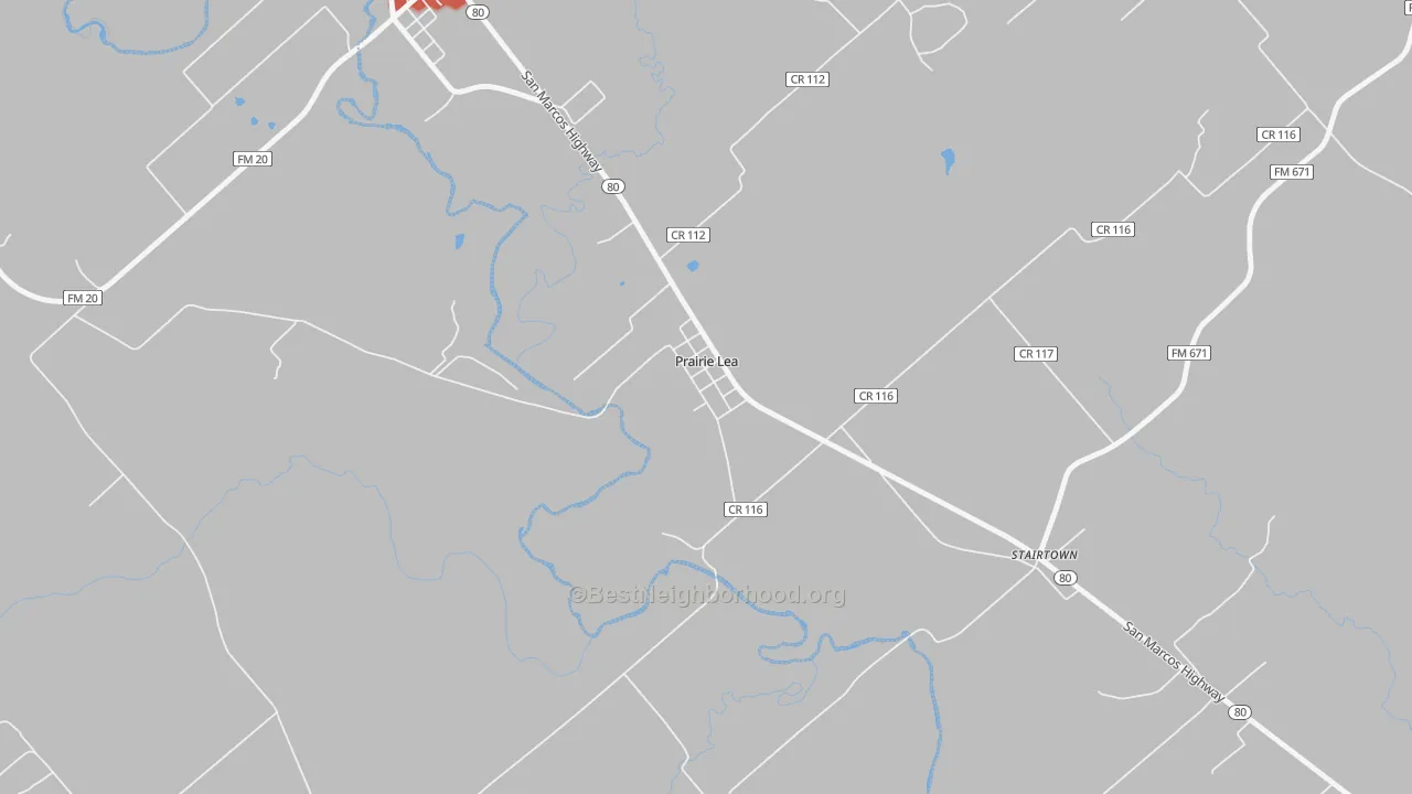 Walk Grade map of 78661, TX, walkable areas in green and car-dependent areas in red