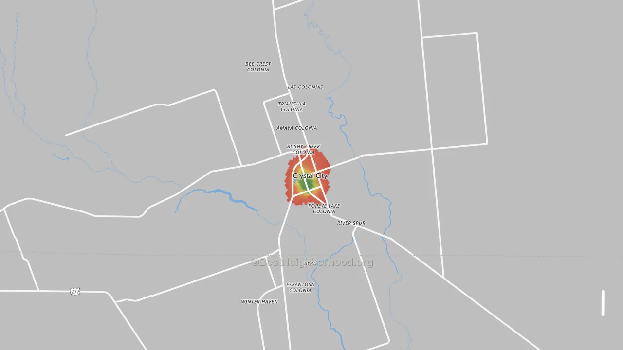 Walk Grade map of 78839, TX, walkable areas in green and car-dependent areas in red