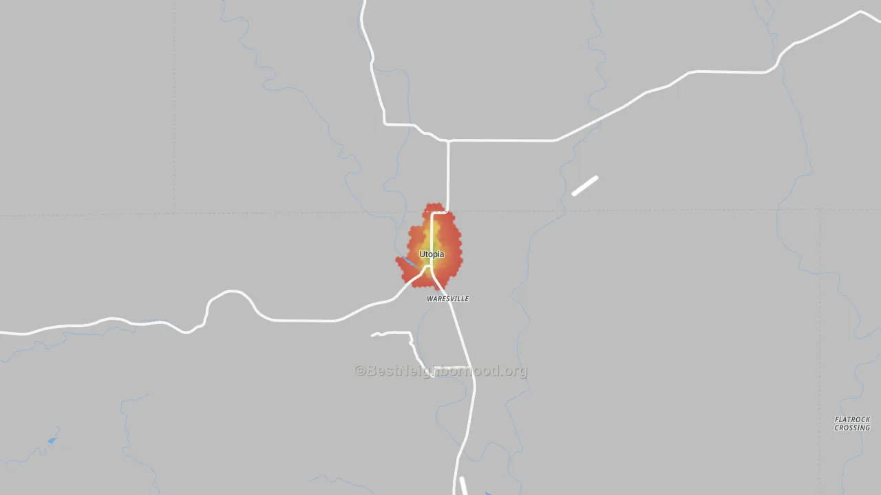 Walk Grade map of 78884, TX, walkable areas in green and car-dependent areas in red