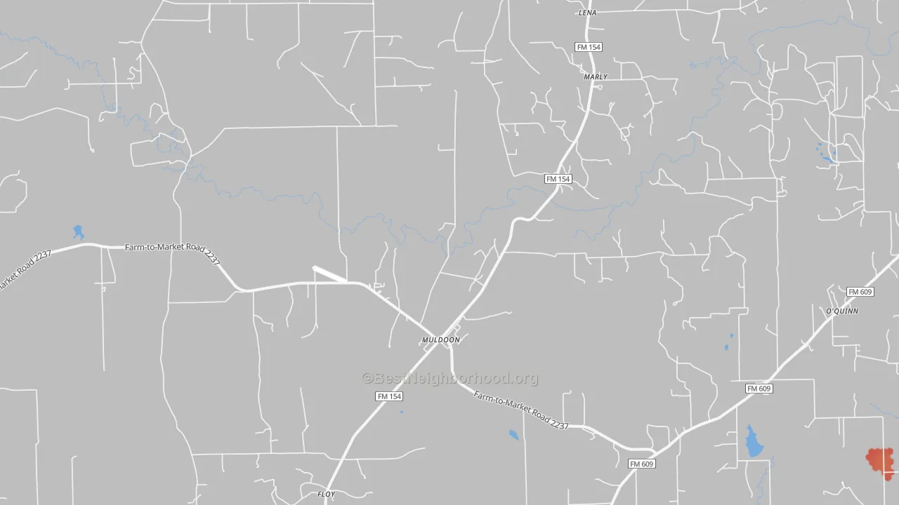Walk Grade map of 78949, TX, walkable areas in green and car-dependent areas in red