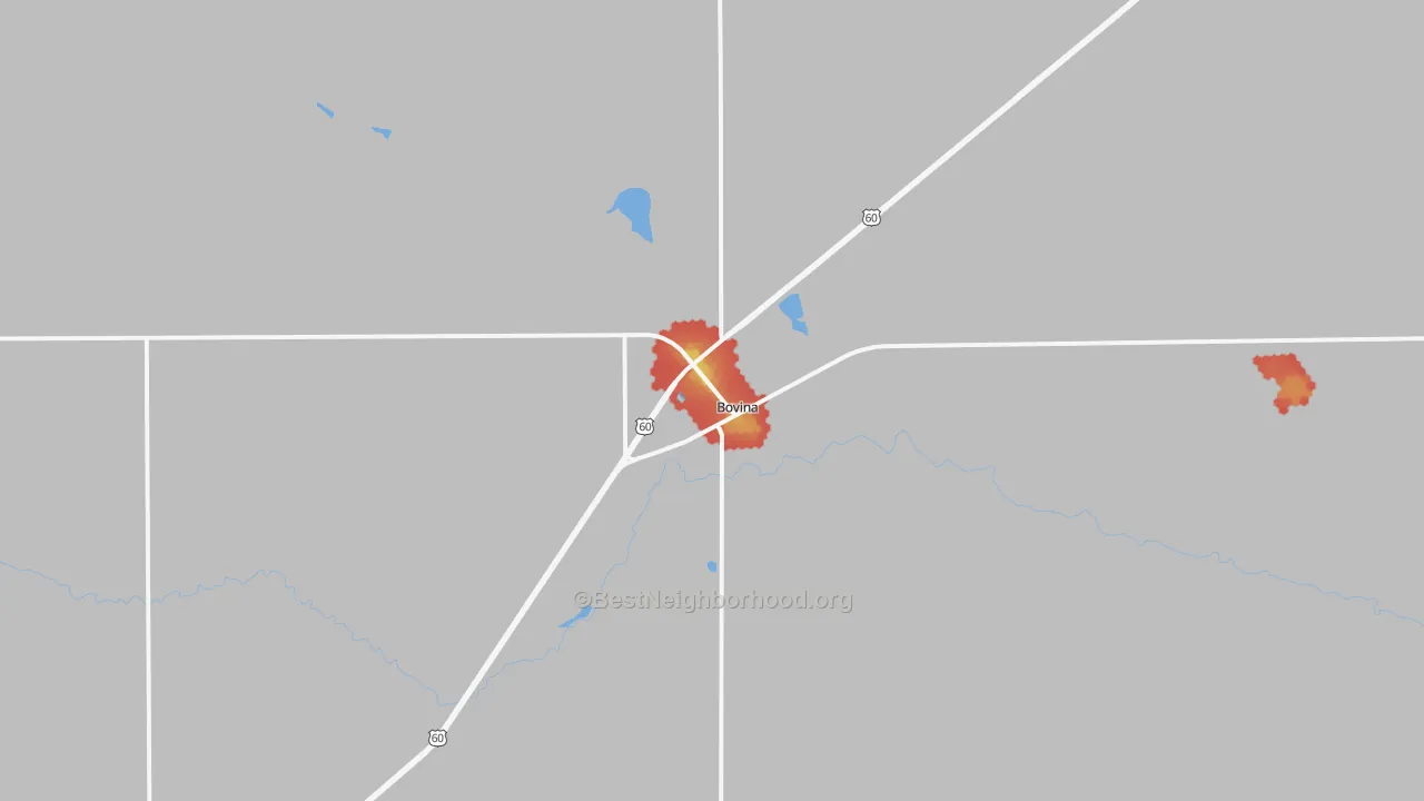 Walk Grade map of 79009, TX, walkable areas in green and car-dependent areas in red