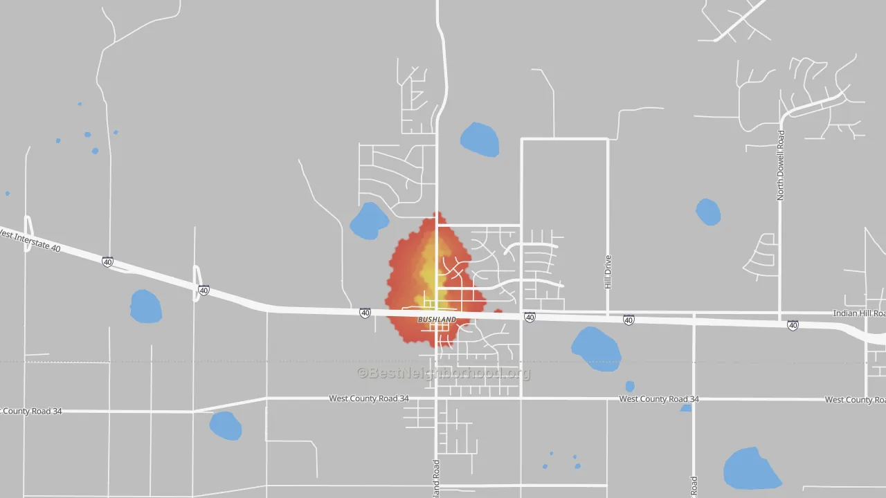 Walk Grade map of 79012, TX, walkable areas in green and car-dependent areas in red