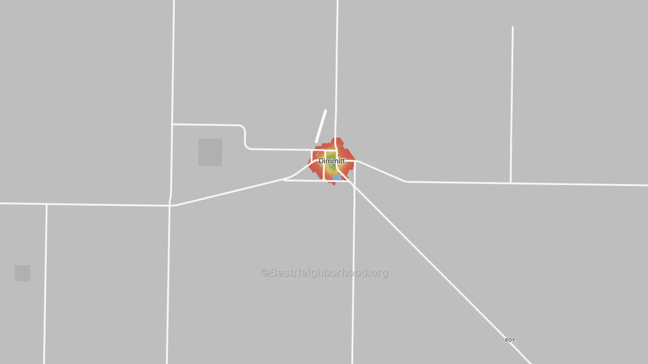 Walk Grade map of 79027, TX, walkable areas in green and car-dependent areas in red