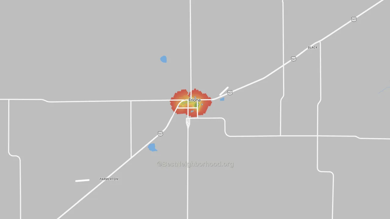 Walk Grade map of 79035, TX, walkable areas in green and car-dependent areas in red