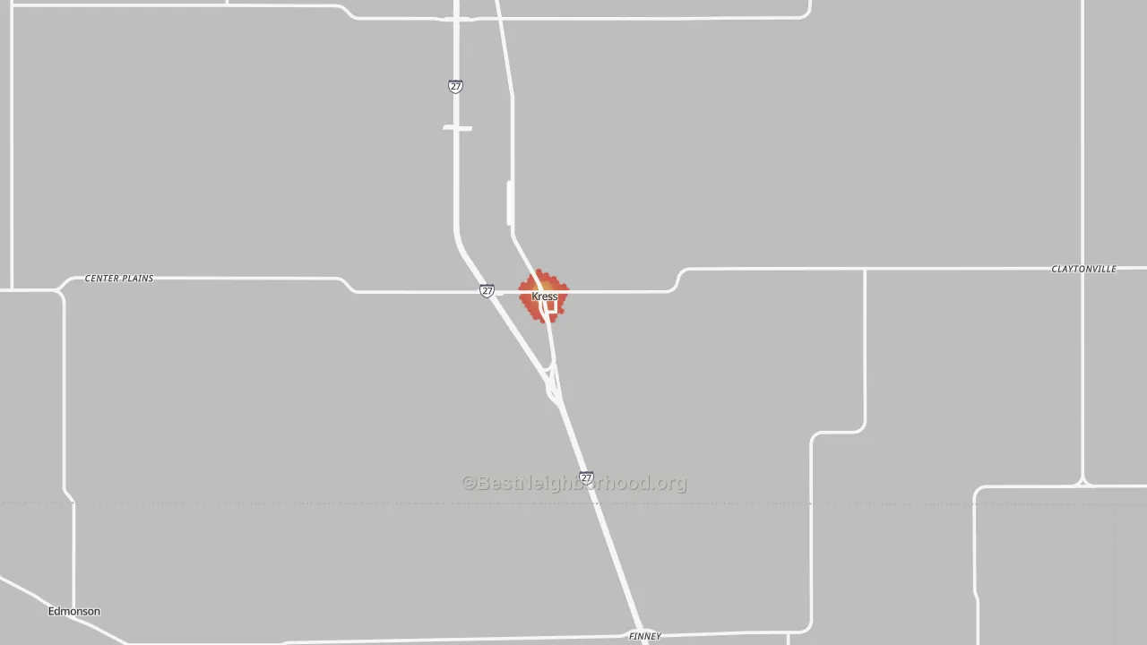 Walk Grade map of 79052, TX, walkable areas in green and car-dependent areas in red