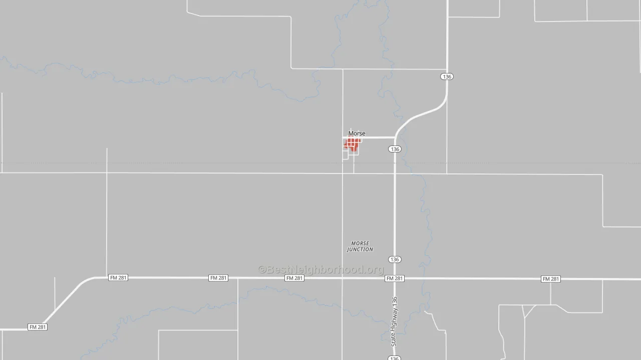Walk Grade map of 79062, TX, walkable areas in green and car-dependent areas in red