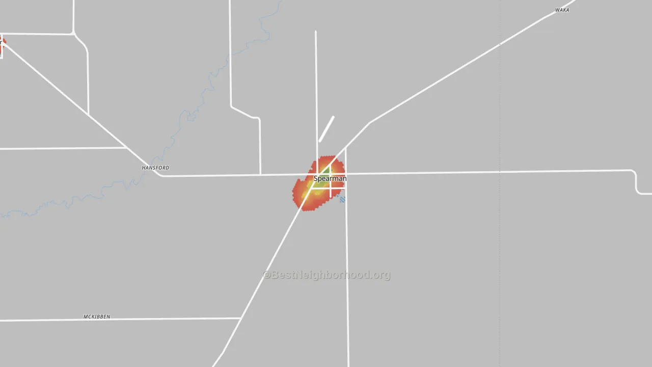 Walk Grade map of 79081, TX, walkable areas in green and car-dependent areas in red