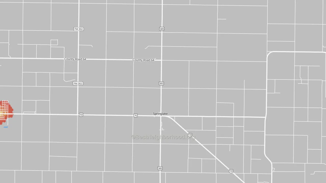 Walk Grade map of 79082, TX, walkable areas in green and car-dependent areas in red