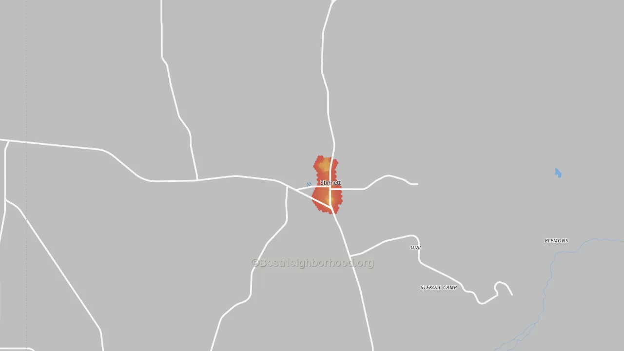 Walk Grade map of 79083, TX, walkable areas in green and car-dependent areas in red